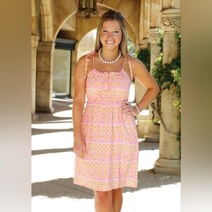 🌙 Angela Moore Kristen Dress In Mandalay Bay Pink Orange